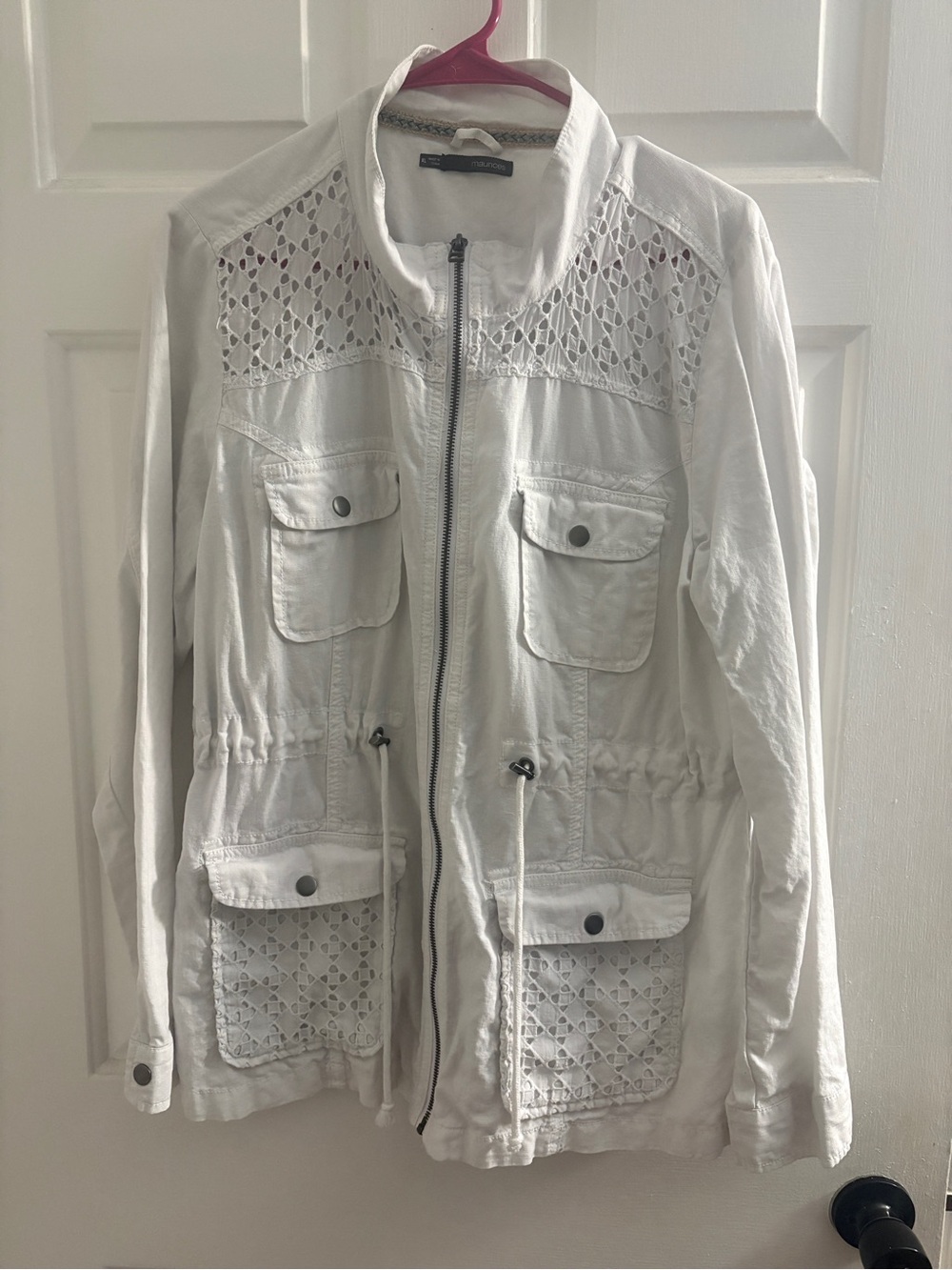 Maurices White Crochet-Trim Utility Jacket